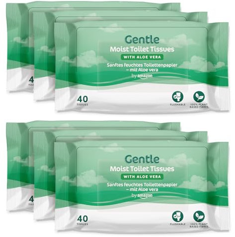 by Amazon Sanftes feuchtes Toilettenpapier mit Aloe Vera, spülbar, 240 Stück (6 Packungen mit je 40 Blatt) (Früher Marke Presto!)