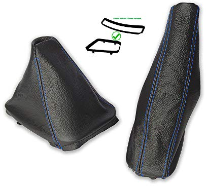 The Tuning-Shop Ltd Schaltsack Handbremsmanschette + Rahmen kompatibel mit BMW 3er E46 Leder blaue Naht