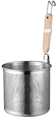 Schiumarola in Acciaio Inox Manico in Legno, 1 Pezzo | Filtro per Noodles, Design Foro per Appenderla, per Preparazione Alimenti in Casa Stile Casuale