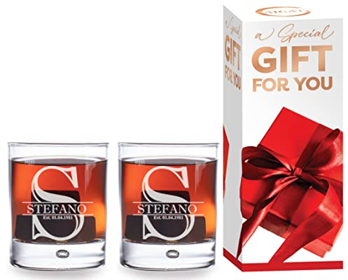 AIGAT 2 pièces. Verre à Whisky Personnalisé, cadeau d'anniversaire pour homme, verre gravé, taille 270ml