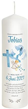 Liamoria® Taufkerze Kreuz in Blau für Jungen - 25 x 8 cm Modell Tobias - Wunderschönes Taufgeschenk