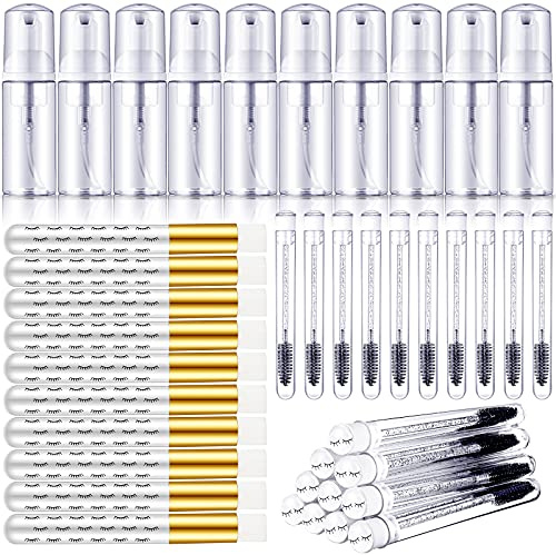 Geiserailie 30 Pcs Lash Shampoo Brushes Soap Bottle Set