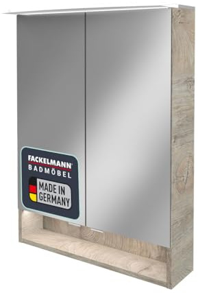 FACKELMANN LED Spiegelschrank B.Style/Badschrank mit gedämpften Scharnieren/Maße (B x H x T): ca. 60 x 81,2 x 15,3 cm/hochwertiger Schrank mit Spiegel und Beleuchtung/Korpus: Grau