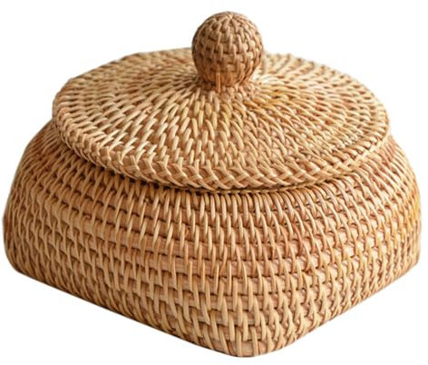 YARNOW Runder Rattankorb Aufbewahrungsbox Für Fernbedienungen Geflochtener Strohkorb Für Tisch Organizer Für Zuhause Wohnzimmer Und Badezimmer