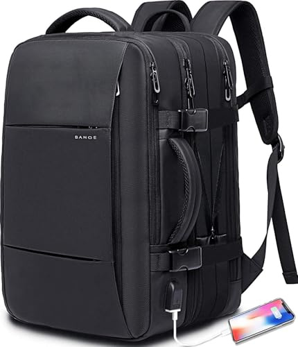 Handbagage, 35–45 liter, reseryggsäck, weekendväska, ryggsäck som rymmer 17,3 tums bärbar dator, affärsryggsäck, expanderbar väska för män och kvinnor, 35l, ryggsäck