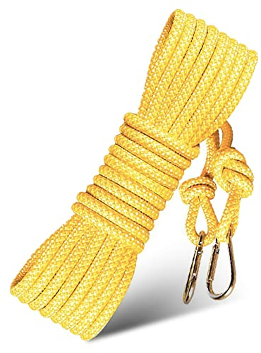 Washing Line Rope, 15m Heavy Duty Clothes Line nylon Cloth Braided Clothesline Diameter 8mm Travel Clothes Line Polyester Clotheslines with 2 Hooks Non-Slip Does Not Fade for Outdoor Garden Camping