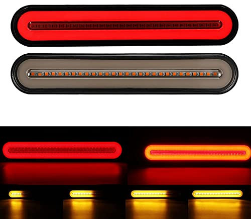 KYYET 2pcs Red & Yellow Trailer Truck Van Lorry ATV Accesorios Universal Sequential Flowing Stop Brake Turn Singal Rear Tail Light Lamp Halo Neon Led Light Bar
