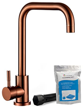 Home Range Brushed Rose Gold Single Lever Kitchen Sink Mixer Tap Mono-bloc | Luxurious 304 Stainless Steel with Cleaning & Fitting Kit | Angular Swivel Neck Design | Hot & Cold Water | 5 Year Warranty