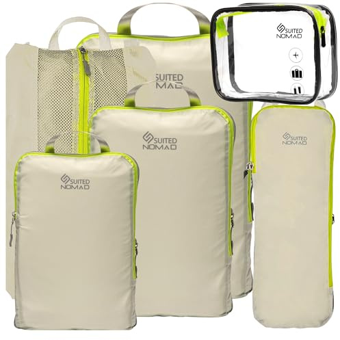 SUITEDNOMAD Ultraleichtes Kompressions-Verpackungswürfel-Set, Koffer und Rucksack, Reise-Organizer-Taschen