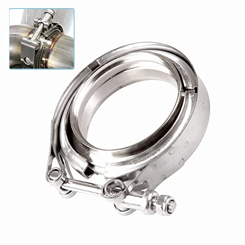 Auspuffschelle 63MM Edelstahl Flachflansch V Band Clamp Kit Universal Auspuffrohren Turbo Abfalltoren Abblasventilen Schalldämpfern für Auspuff Down Rohre(2.5inch Auspuffschelle Flansch Kit)