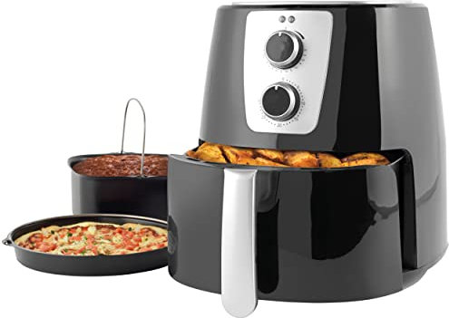 Petra PT5175VDEEU10 Friggitrice ad aria 5.2L - Friggitrice senza olio, timer da 30 minuti, vassoio per pizza e stampo per torte inclusi, temperatura regolabile, circolazione dell'aria calda, 1300 W