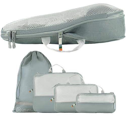 TRAVEL DUDE Packkuber set med kompression, Packing Cubes Compression, lätta packkuber, packväska för ryggsäck och resväska (Stålblå, 4 stycken)
