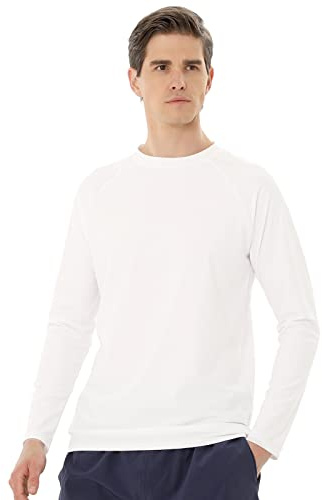 TIZAX Tee Shirt Anti-UV Homme à Manche Longue Rashguard UPF 50+ Maillot de Bain Hauts T-Shirt de Sport Séchage Rapide