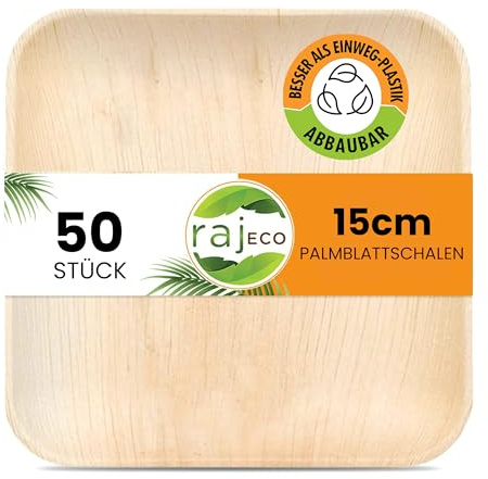 Raj Eco Compostable Palm Leaf Plates Like Bamboo Plates Disposable - 6 Inch Square 50 Party Plate, Natural Wooden, Eco-Friendly, Fancy Biodegradable & Disposable Dessert Appetizer Plate
