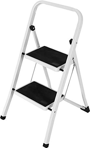 Bakaji Scala Scaletta Pieghevole Quadrata Salvaspazio con Gradini Antiscivolo e Maniglione di Sicurezza Sgabello Scaletto Struttura in Acciaio e Rivestimento in Gomma Portata massima 150kg (2 Gradini)