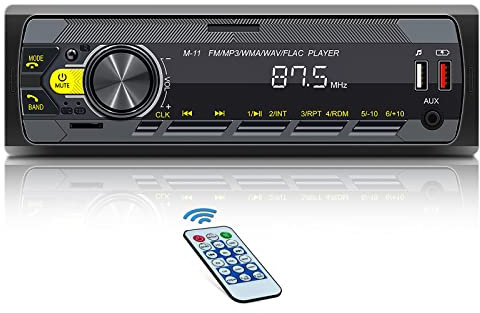 Single Din Car Stereo with Voice Assistant/Bluetooth 5.0/7 Color Button Lights/BT Hands Free Call/FM Radio/USB Fast Charging/TF SD Card Port/AUX-in, 1 Din Radio Player + Remote Control