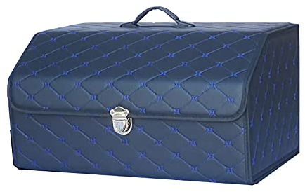 KAJAME Zusammenklappbarer Leder Auto Kofferraumtaschen Taschen Kofferraumtasche für Mitsubishi Eclipse Cross Lancer-ex Lancer Kofferraum-Organizer Autozubehör,Black Blue-XL