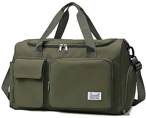 Suruid Travel Duffel Bag with Shoes Compartment Sports Gym Bag with Dry Wet Separated Pocket for Men and Women, Overnight Bag Weekender Bag Training Handbag Yoga Bag - Olive Green