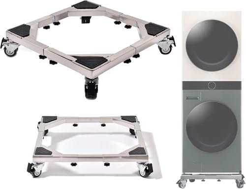 Hiver du blé Heavy Duty All Stainless Steel Mobile Fridge Stand Base, Washing Machine Stand with Wheels, Adjustable Furniture Dolly for Washer, Refrigerator and Dryer