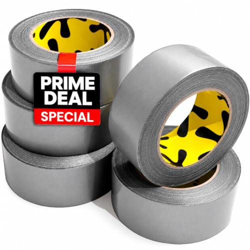 5 Pack Duct Tape Heavy Duty Waterproof - 2 In x 90 Ft - All-Weather, Silver, Easy to Tear, Strong Hold, No Residue, Gray Bulk Waterproof Tape for Repairs, DIY, Sealing, B2B, Home, Office, Outdoor Use