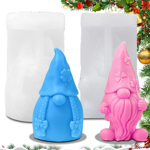 behone 2 Stück wichtel silikonform,Silikonform kerze weihnachtsmann,Weihnachten wichtel silikonformen,Geeignet für DIY-Silikon-Kerzenformgussformen