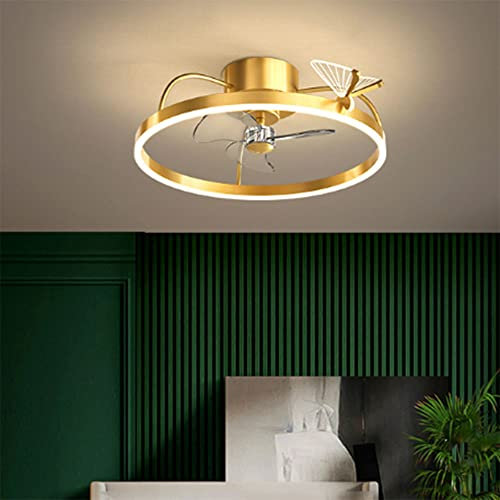 HyKab Nordic Dining Room Led Fan Ceiling Light Without Blades Bedroom Fan Light with Remote Control Modern Fan Chandelier Ceiling Fans with Light,Gold Interesting Life,Light