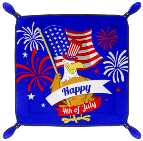 Fireworks Independence Day Microfiber Leather Dice Trays Folding for RPG DND Table Games, Leather Dice Holder Storage Box Portable Folding Rolling Dice Tray, 20.5x20.5cm