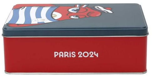 PARIS 2024, CJO5101 - Scatola in metallo mascotte mariniere, 6,9 x 13 x 19,6 cm, prodotto ufficiale sotto licenza, scatola di immagazzinaggio per la cucina, scatola di conservazione zucchero cereali