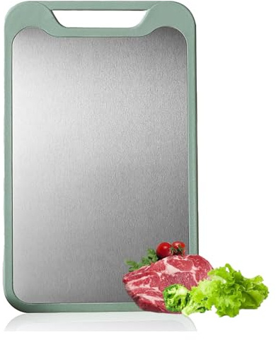 Cutting Board Double Sided, Stainless Steel Chopping Board Heavy Duty Kitchen Cutting Board Non Slip Chopping Board for Meat Cheese Vegetable Fruit(Green)