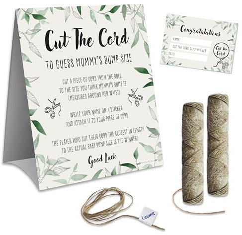 Baby Shower Games – CUT THE CORD – 20 Players | Mummys Tummy Baby Shower game | Table Decoration | Winner Prize also included for fun boy, girl, neutral/unisex baby shower party| Gender Reveal