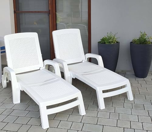 Dmora - Lettino prendisole Saturno, Sdraio da giardino regolabile con braccioli, Lettino da esterno, 100% Made in Italy, 190x46h70 cm, Bianco