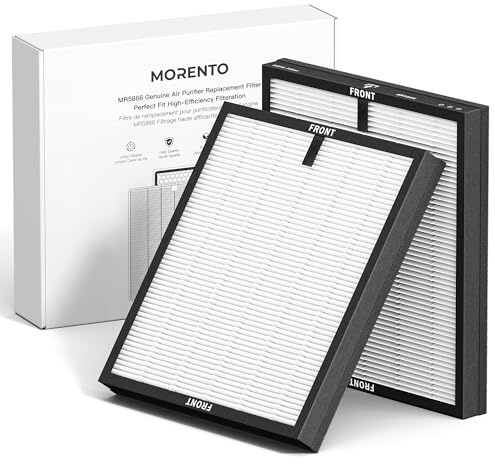 MORENTO Genuino Filtro de sustitución del Purificador de aire, verdadero filtro HEPA Compatible con MR5866 para 99.97% de contaminantes atmosféri, olores y humo, versión mejorada gris claro 2 Pack