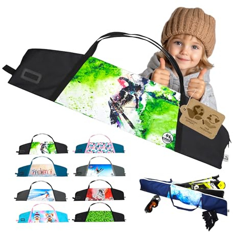 BAMBINIWELT Skitasche Kinder – Robuster Skisack aus wasserdichtem Cordura für Ski, Stöcke & Handschuhe, mit 2-Wege-Reißverschluss, Namensfeld & Tragegriffen