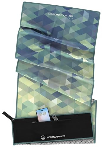 WOODSANDWAVES Fitness Handtuch 50x125 cm mit Design, Geräteüberzug, Magnetclip & Reißverschlusstasche – Sporthandtuch aus recyceltem PET für Gym – schnelltrocknend, geruchsneutral