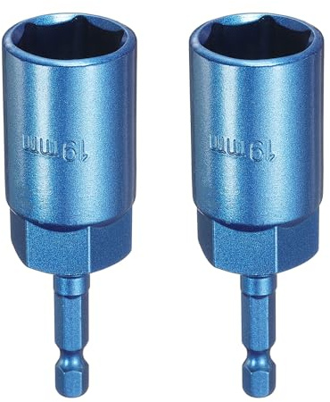 sourcing map 2pcs Nut Driver 19mm Hex Drive Socket CR-V Steel Power Screw Drill Bits Socket Wrench Tools with 1/4 Quick Change Hex Shank for Power Drills Impact Drivers, Blue
