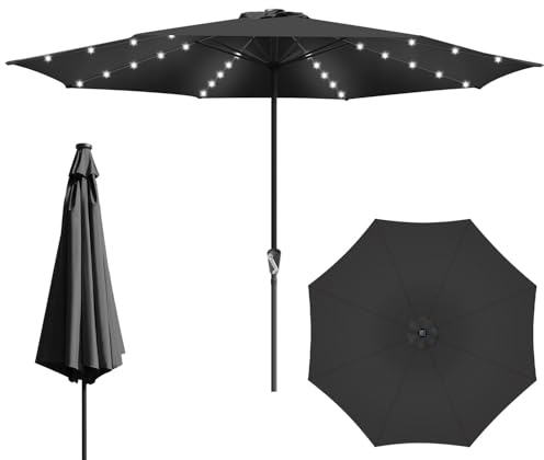 Tubiaz Solar LED Sonnenschirm 350 cm Anthrazit, UV50+ Gartenschirm mit Handkurbel, 40 LEDs, 100% Polyester, 38 mm Mast, 8 Stahlstreben, wasserabweisend, ohne Ständer