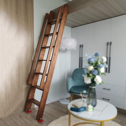 Dachbodentreppe Massivholz-Kletterleiter, Dachbodentreppe, Universelle Etagenbettleiter für Zuhause, Schule, Wohnheim, Robuste Feuerleiter für den Dachboden, 4–10 Stufen(Brown,7 step-2m (6.6ft))