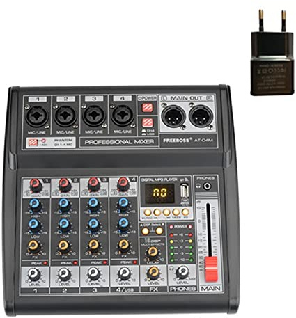 AT-04M Fuente de alimentación portátil Bluetooth USB Interfaz 4 canal 16 Efecto PC Record PC Sound Card Audio Mezcle Consola(E-U)