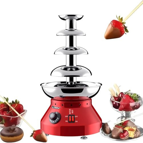 WEIZIIA Máquina eléctrica para Fondue de Chocolate, de Acero Inoxidable, para fundir Chocolate, derretidor de Queso eléctrico Comercial en Cascada, Temperatura Ajustable de 30 °C a 110 °C,Red-4tier