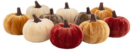 Benross 10pc Mini Velvet Pumpkin Decorations, Halloween Autumn Decor