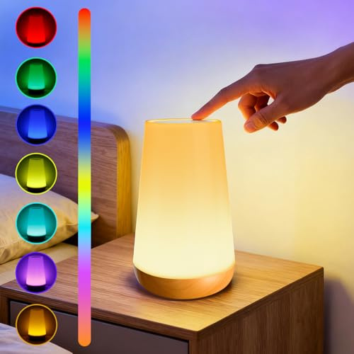 Morotty Lampada da Comodino Touch,Lampada da Tavolo Led Dimmerabile con 13 Colori Intercambiabili,Telecomando e Funzione Timer,Luce Notturna Ricaricabile per Cameretta,Camera da Letto e Campeggio