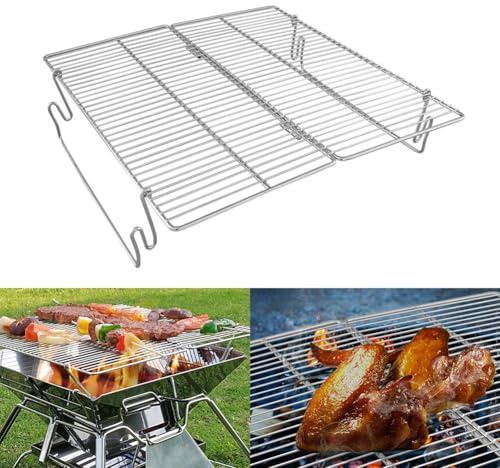 Large Folding Campfire Grill, 304 Stainless Steel Grate, 35 * 34 * 10cm, Spacious Cooking For SURFACE, For Travel, Outdoor Cooking, Bushcraft