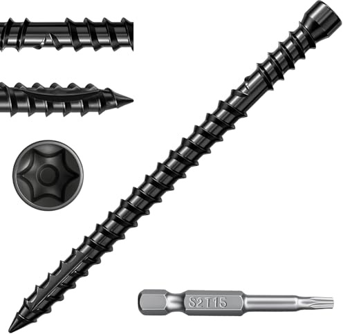 FMhotu #10 x 1-7/8 Hidden Deck Screws, 350Pcs Star Drive Countersunk Wood Screws, Rust Resistant Timber Screws, T15 Star Bit Included, Black