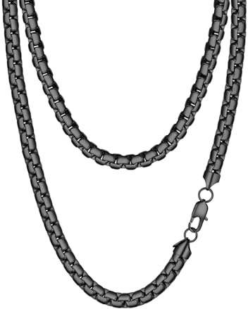 PROSTEEL Mens Necklace Chain Stylish Flat Box Chain Link Black/Silver/Gold Plated, Hypoallergenic 316L Stainless Steel Jewellery (with Gift Box)