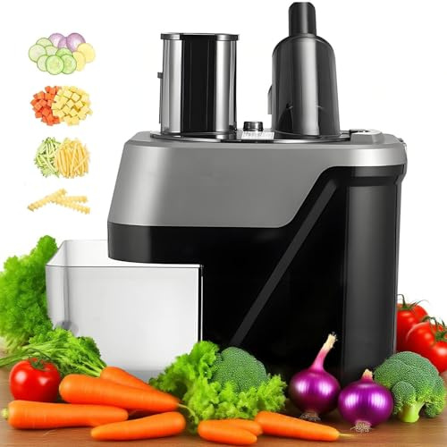 AUTUMFLATGAO Cortador De Verduras Electrico 4 En 1, Procesador De Alimentos, con Doble Puerto De Alimentación, Multifuncional Cortador Verduras, para Cebolla, Patata Y Repollo con 4 Cuchillas