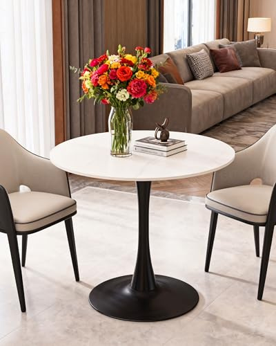 Cre Cra Runder Esstisch 70cm / 80cm, Moderner Marmor Esszimmertisch,Rund küchentisch mit Mittelstütze für Küche, Esszimmer, Wohnzimmer (Size:Ø 70CM/ Ø 80CM)