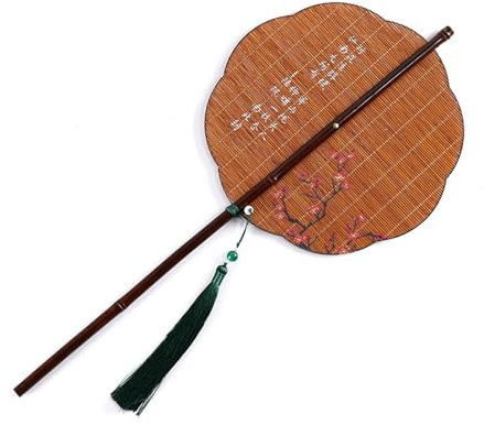 MALSSE Bambù Fan Rotondo Pieghevole Ventilatori A Mano Stili Antichi Vita Han Fus Costumi Accessori Ventilatori Pieghevole Con Manico Lungo Rotondo Pieghevole