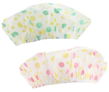 VICASKY 2 pièces Bonnet de Imperméable PE et Éponge Lot Bleu et Jaune Élastique Confortable pour Femme et Fille Protection Cheveux pour Bain et Spa