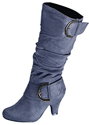 Générique Damstövel stilettklack stövel slouchy plisserad stövlar casual bred booty mi kalv sko enfärgad fotbollskläder vintage stövel häl ankelstövlar 37–42 ankelstövlar dam spetsig tå, Färg: grå, 39
