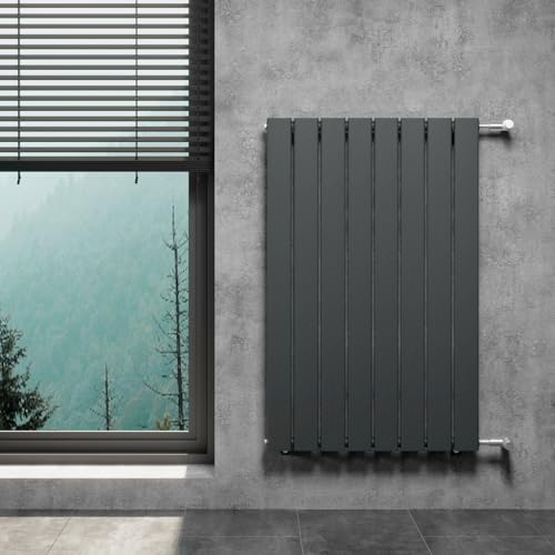 WITEN&NOCK Design Heizkörper Flach Paneelheizkörper Anthrazit 600 x 950 mm Einlagig mit Seitenanschluss Austauschheizkörper Nabenabstand 900 mm inkl. Montageset